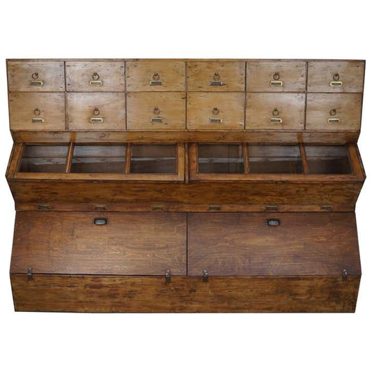 Large Dutch Pine Grocery Store / Haberdashery Shop Cabinet, 1930/40s