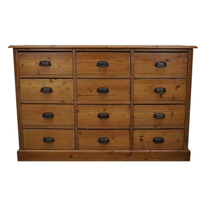 German Pine Apothecary Cabinet or Bank of Drawers, ca 1930s