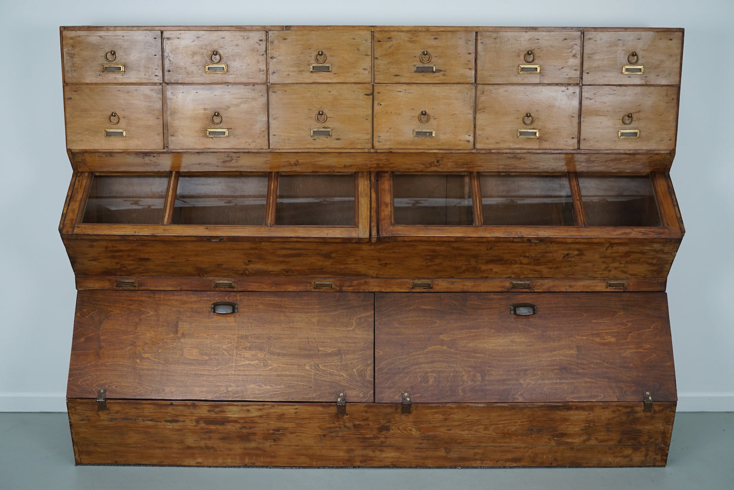 Large Dutch Pine Grocery Store / Haberdashery Shop Cabinet, 1930/40s