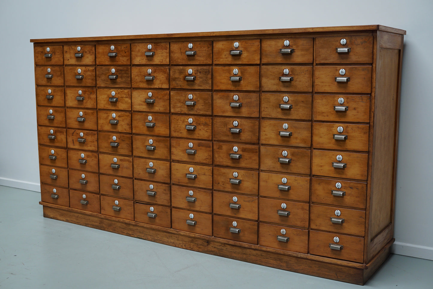 Large Dutch Industrial Beech Apothecary / School Cabinet, Mid-20th Century
