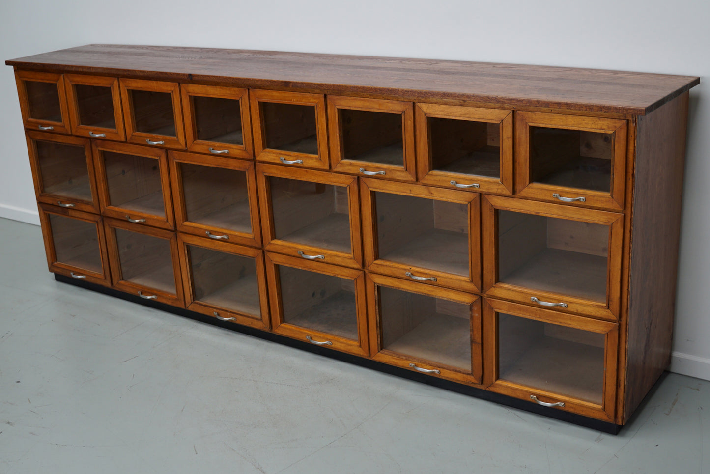 Large Vintage Dutch Oak Haberdashery Shop Cabinet / Vitrine, 1950s
