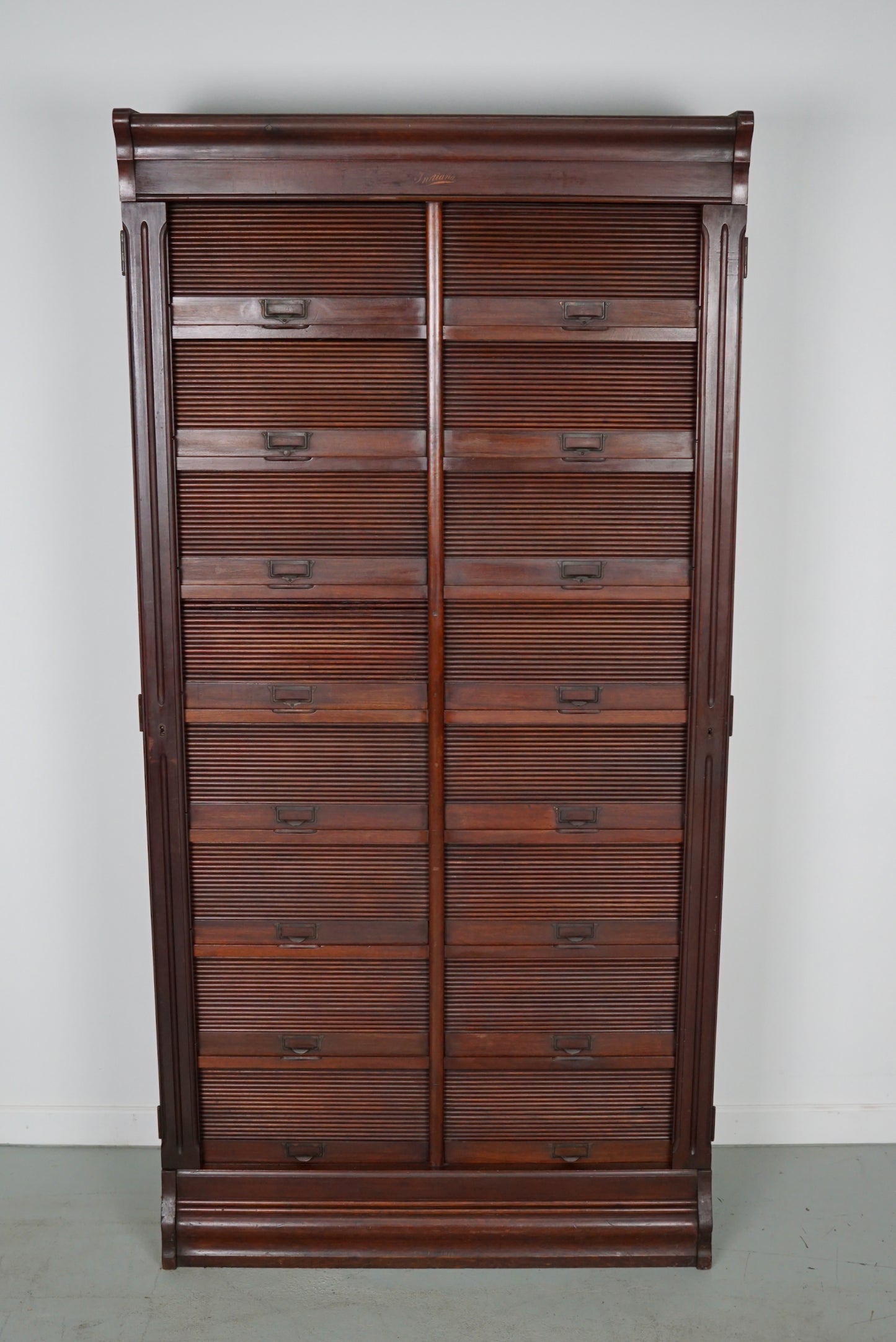 Antique Mahogany Filing Cabinet with Roll Down Tambour Doors, USA circa 1920