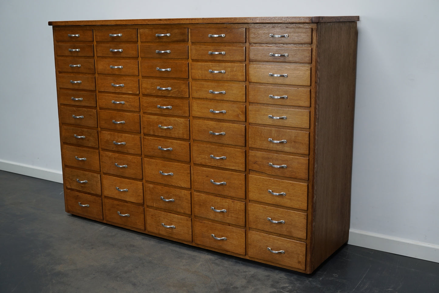 Dutch Industrial Oak Apothecary Cabinet, Mid-20th Century