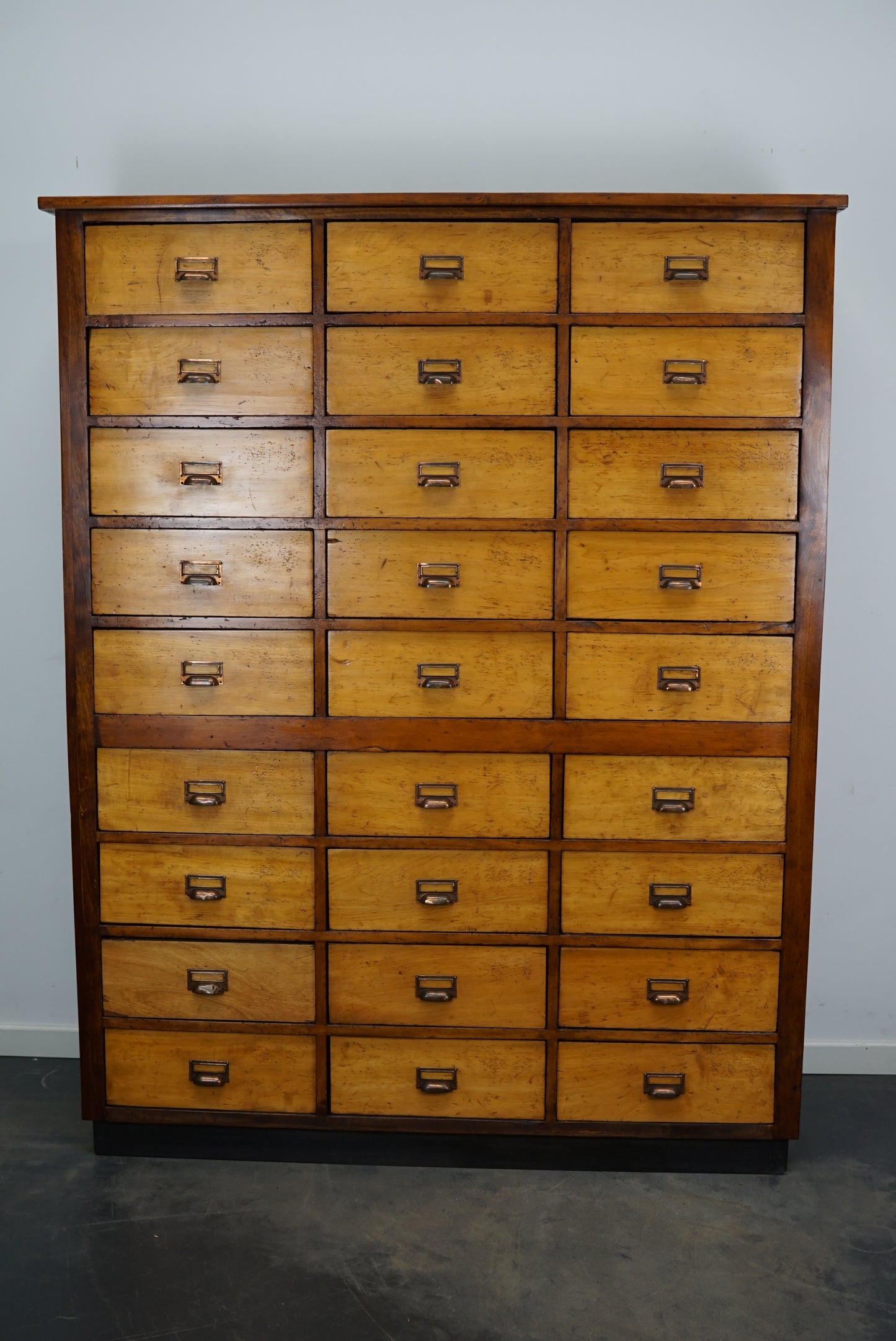 Vintage Large Dutch Pine School Cabinet / Bank of Drawers, Mid-20th Century