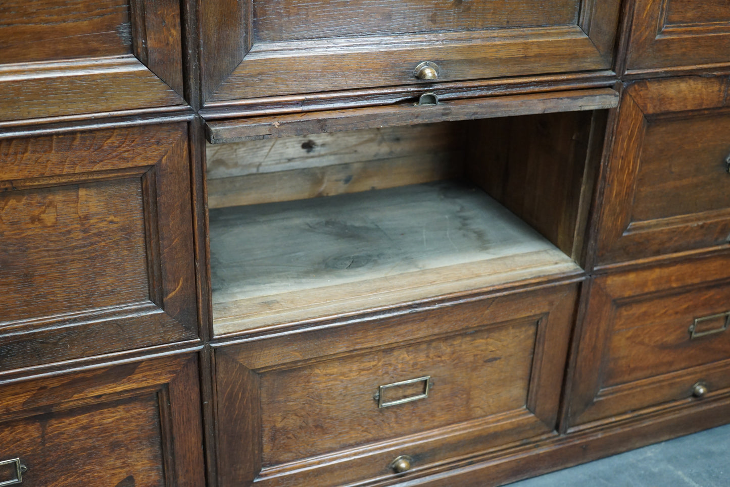 Antique French Oak Apothecary / Filing Cabinet Folding Doors, Early 20th Century