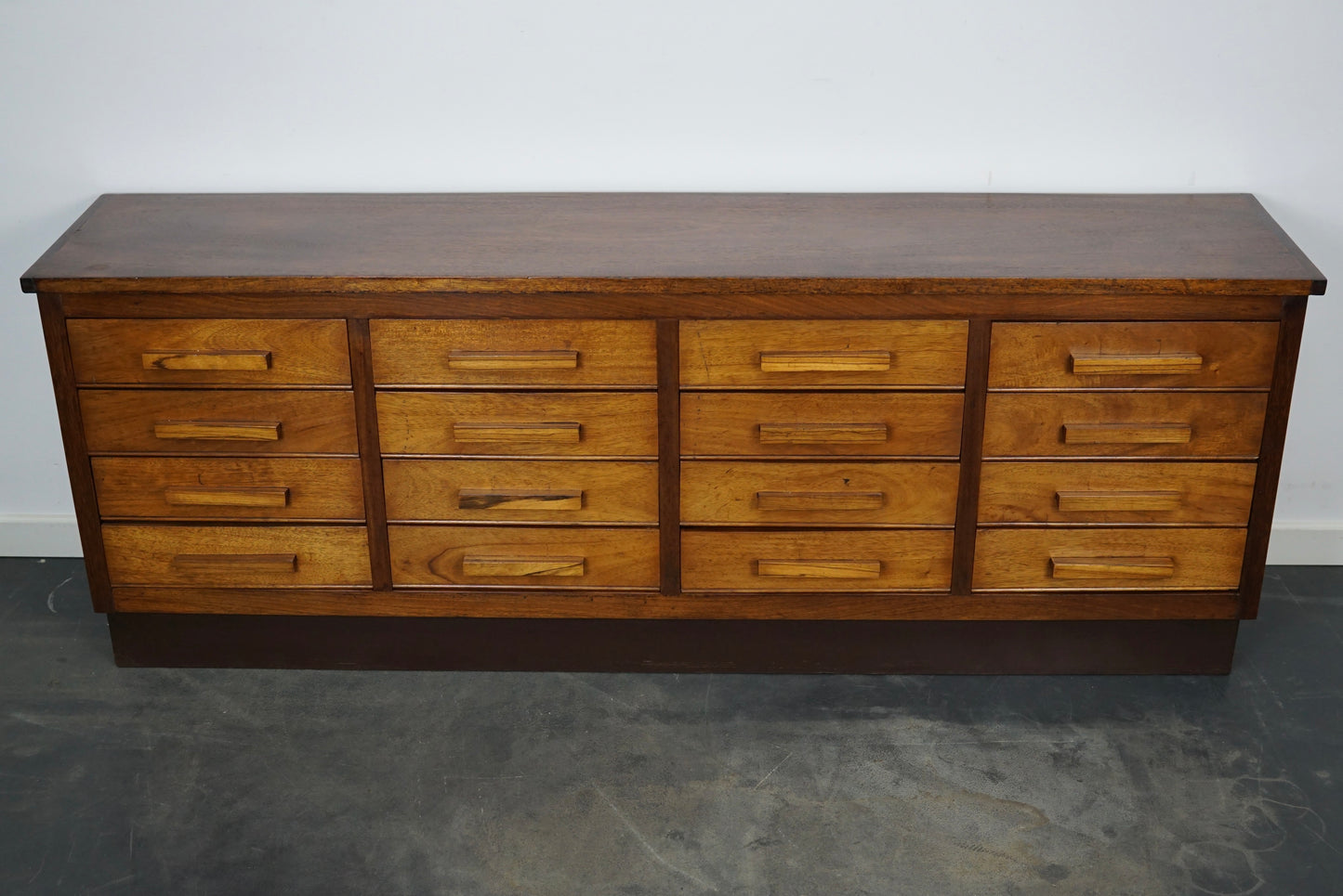 German Industrial Walnut Apothecary Cabinet / Lowboard, Mid-20th Century