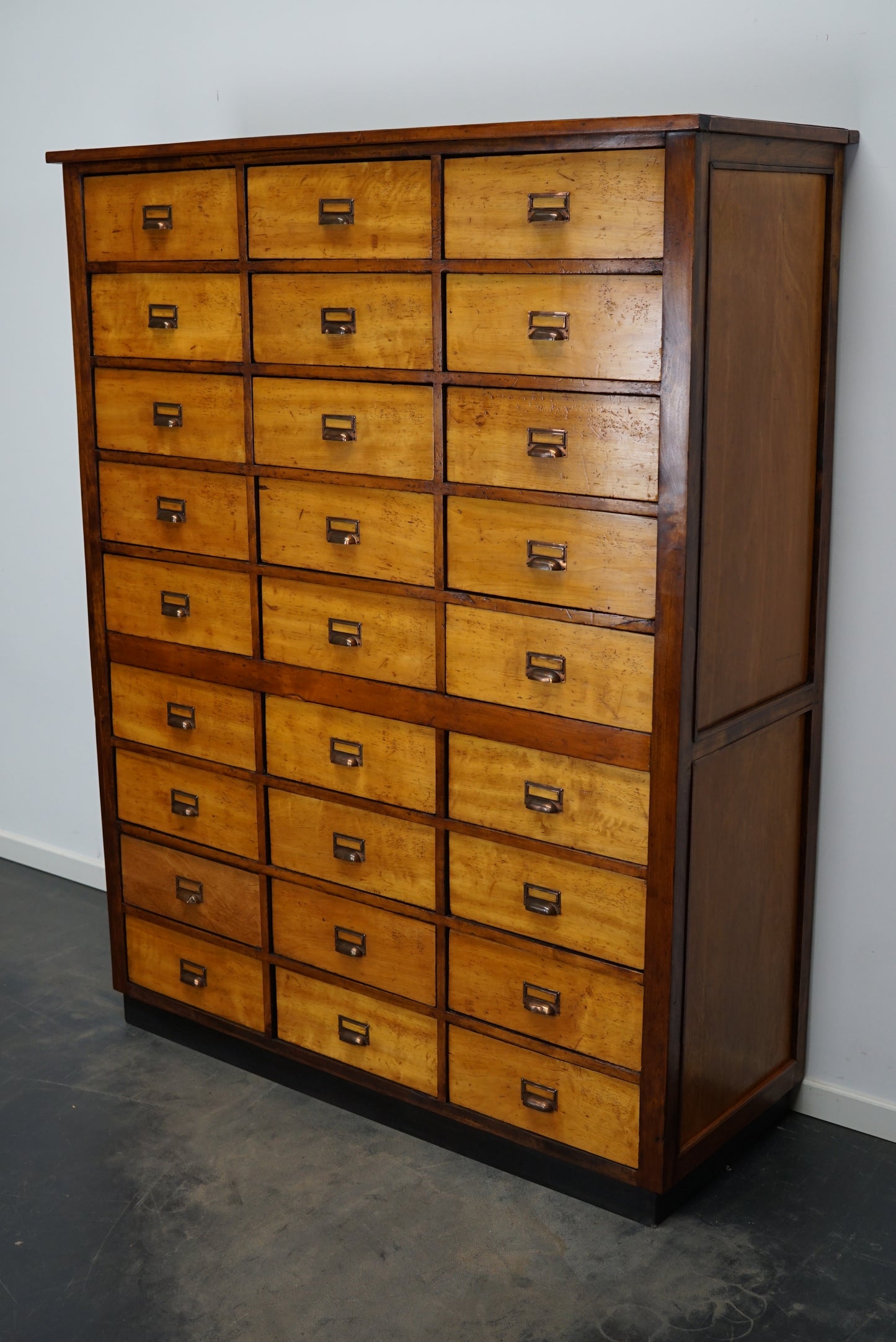 Vintage Large Dutch Pine School Cabinet / Bank of Drawers, Mid-20th Century