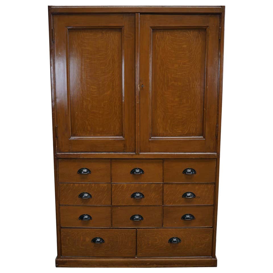 Dutch Pine Bank of Drawers Faux Oak Paint, Early 20th Century