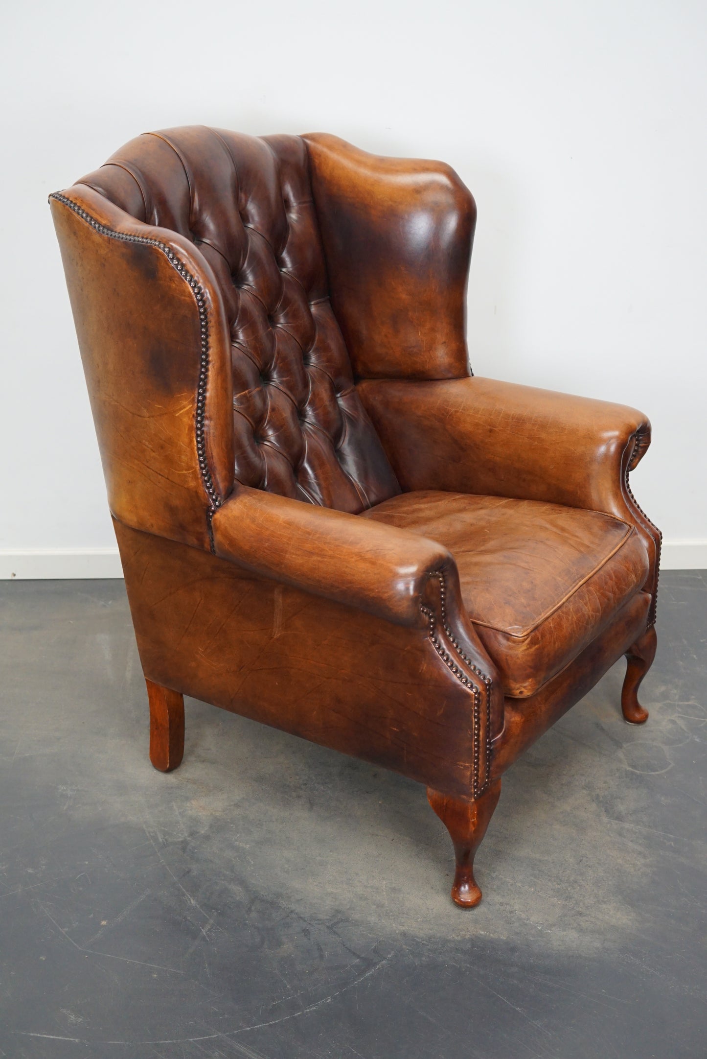 Vintage Dutch Cognac Colored Leather Club Chair Chesterfield Style