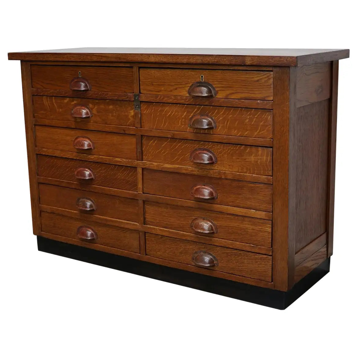 Dutch Industrial Oak Apothecary Cabinet, Mid-20th Century