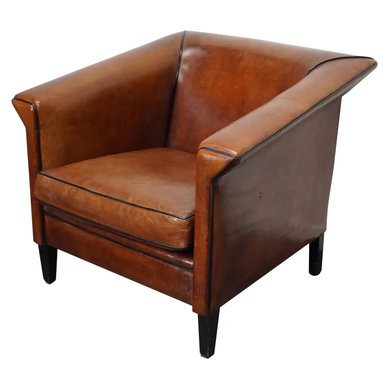 Vintage Dutch Cognac Colored Leather Club Chair Art Deco Style