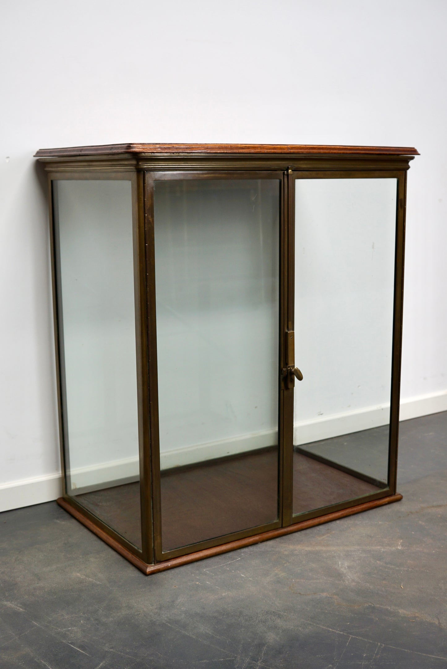Antique French Glass and Brass Shop Cabinet / Vitrine, circa 1920s
