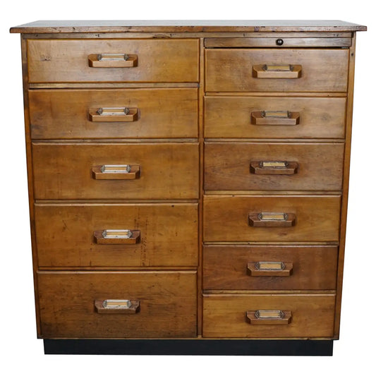 German Industrial Beech and Oak Apothecary Cabinet, Mid-20th Century