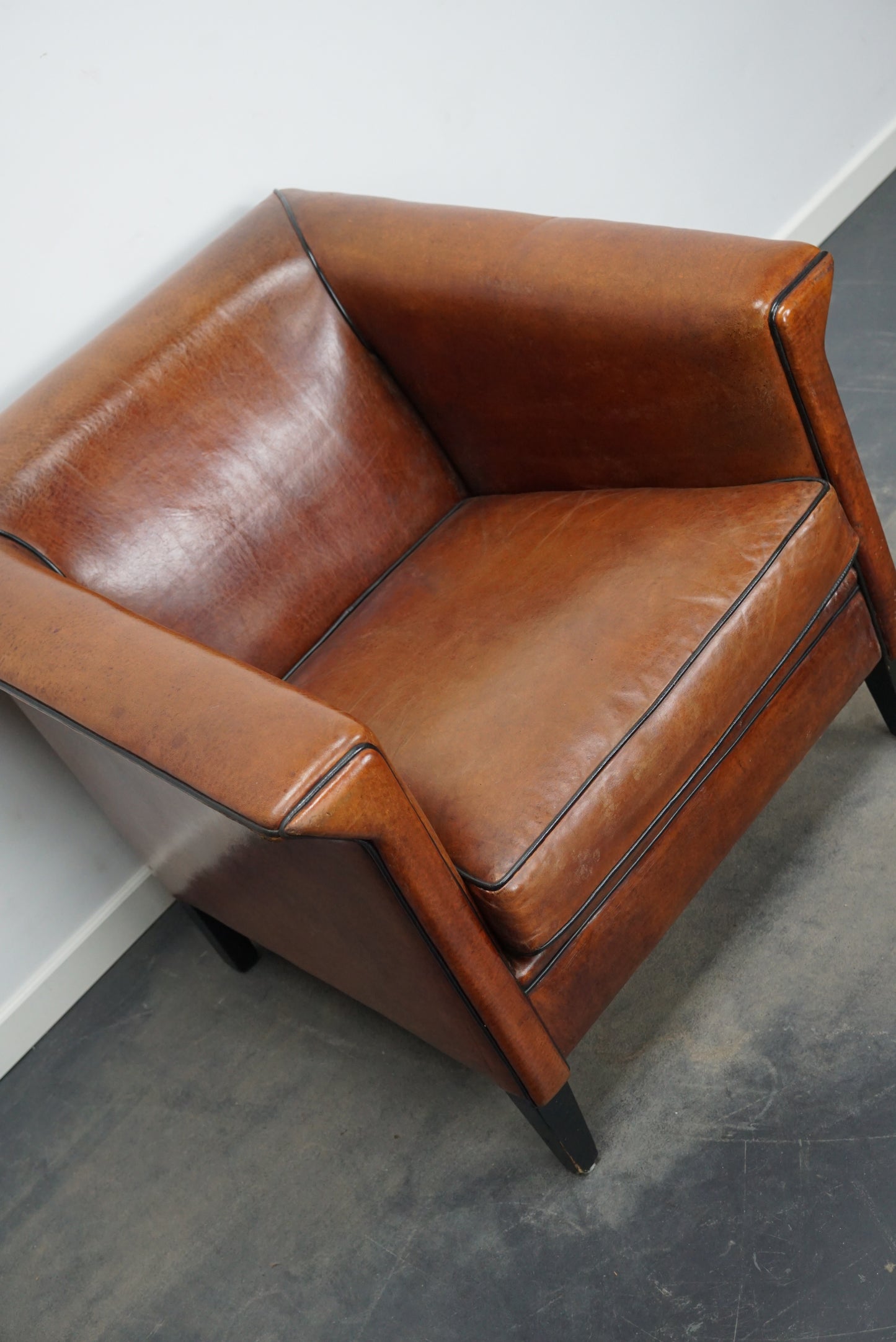 Vintage Dutch Cognac Colored Leather Club Chair Art Deco Style