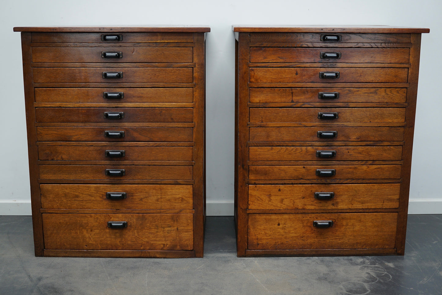 Pair of Vintage Dutch Oak Jewelers / Watchmakers Cabinets, circa 1930
