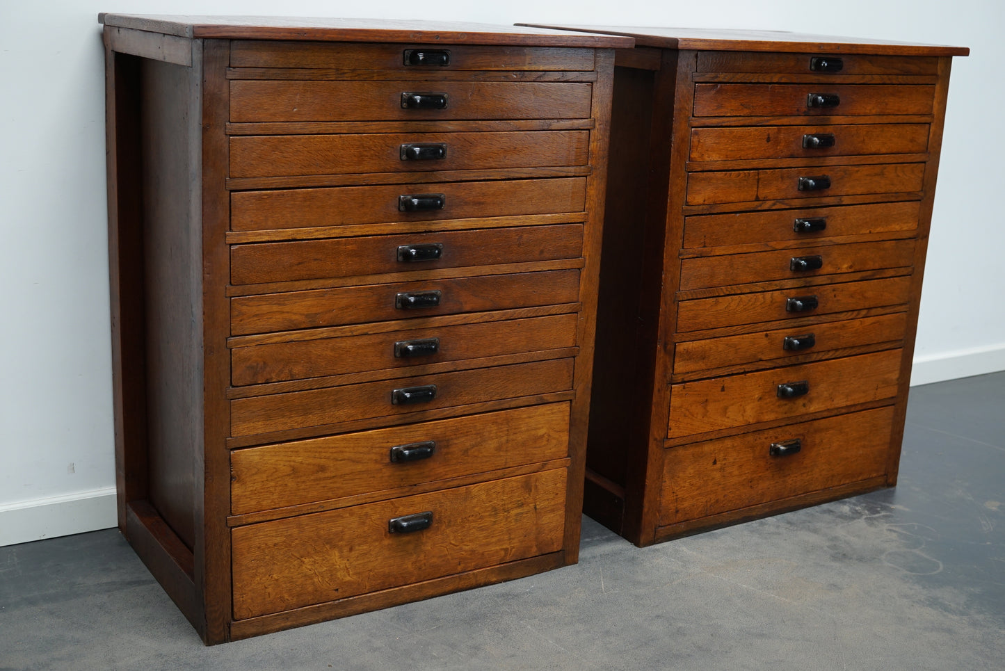 Pair of Vintage Dutch Oak Jewelers / Watchmakers Cabinets, circa 1930