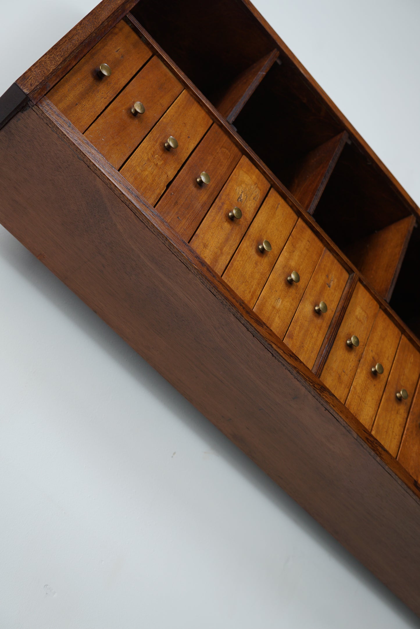 French Industrial Beech Apothecary / Watchmakers Cabinet, Mid 20th Century