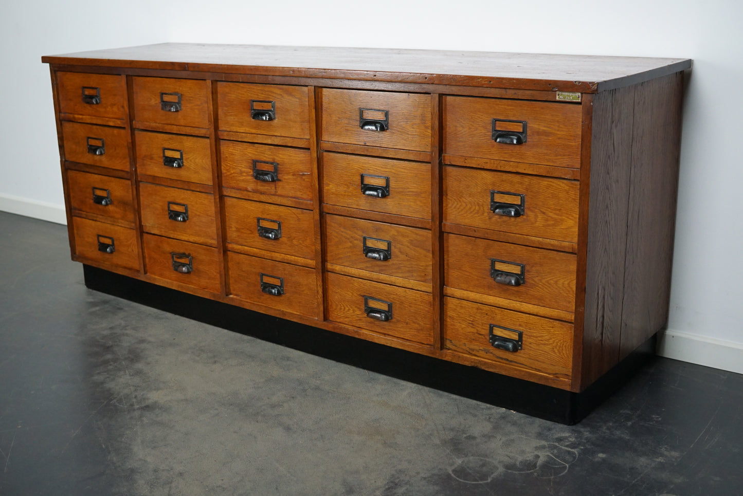 German Industrial Oak Apothecary Cabinet, Mid-20th Century