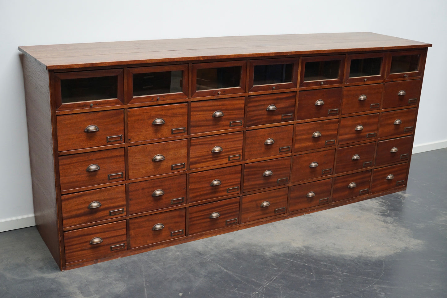 Large Vintage Dutch Oak and Mahogany Haberdashery Shop Cabinet, 1940s