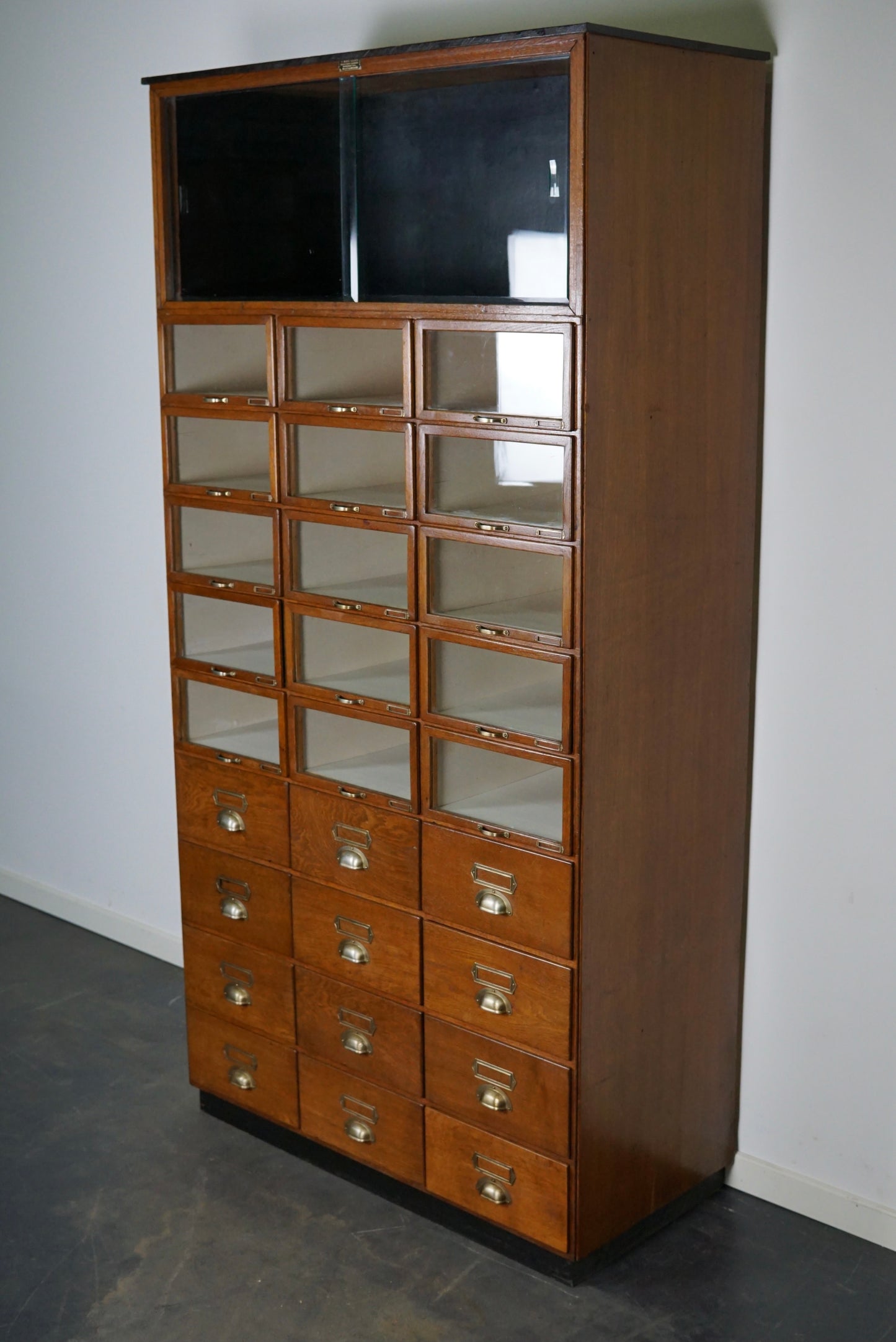 Large Vintage Dutch Oak Haberdashery Shop Cabinet, 1930s
