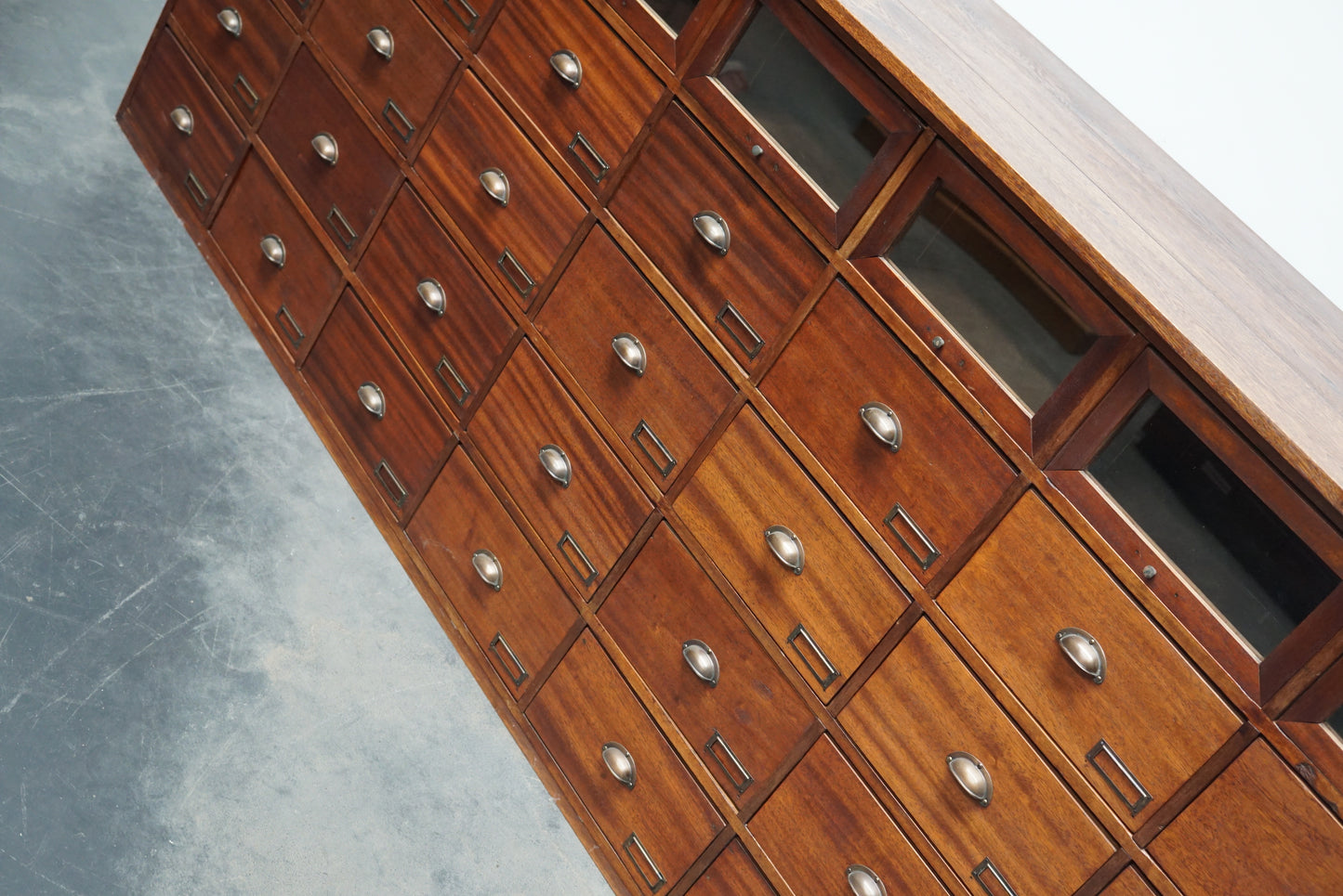 Large Vintage Dutch Oak and Mahogany Haberdashery Shop Cabinet, 1940s