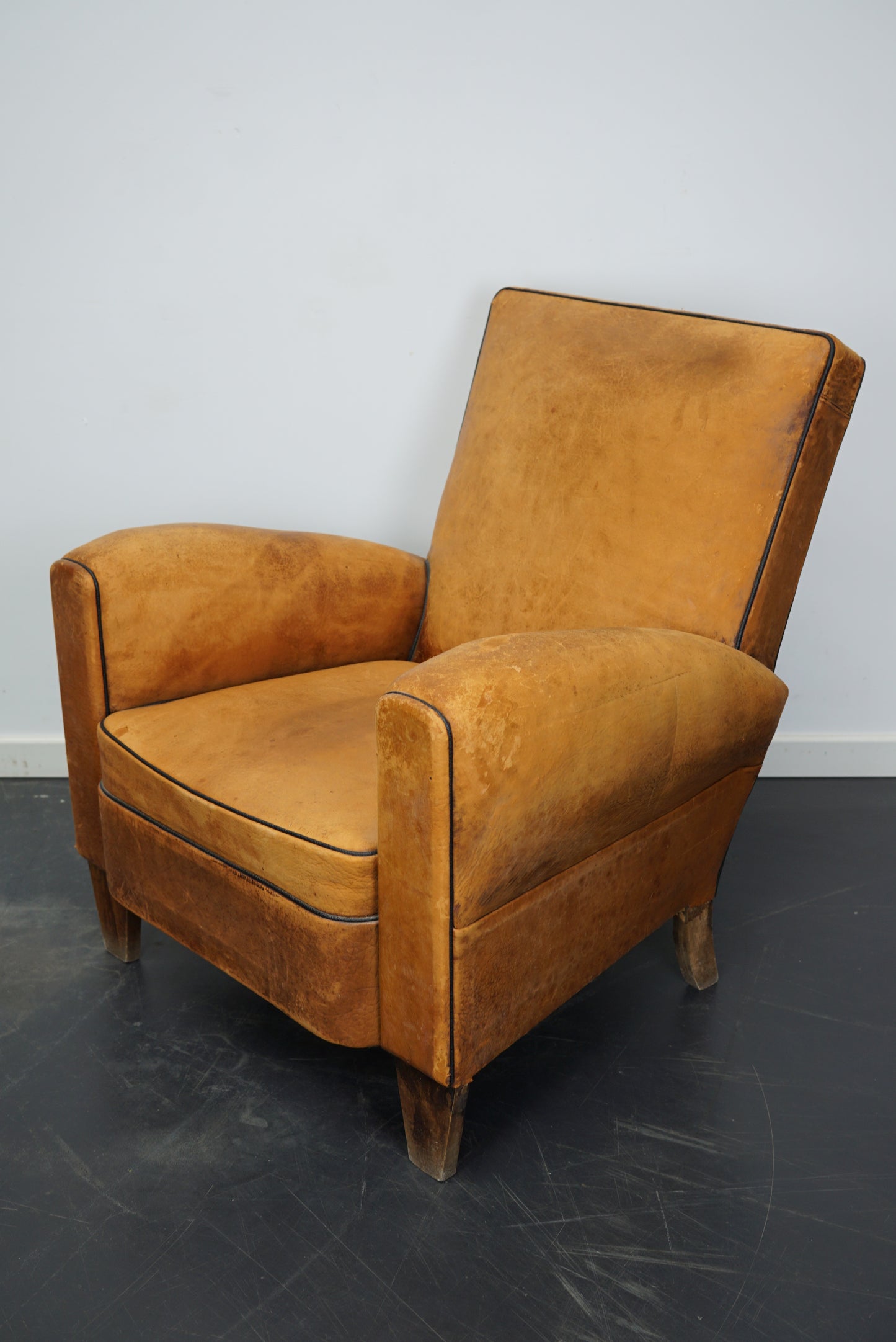 Vintage French Cognac-Colored Leather Club Chair, 1940s