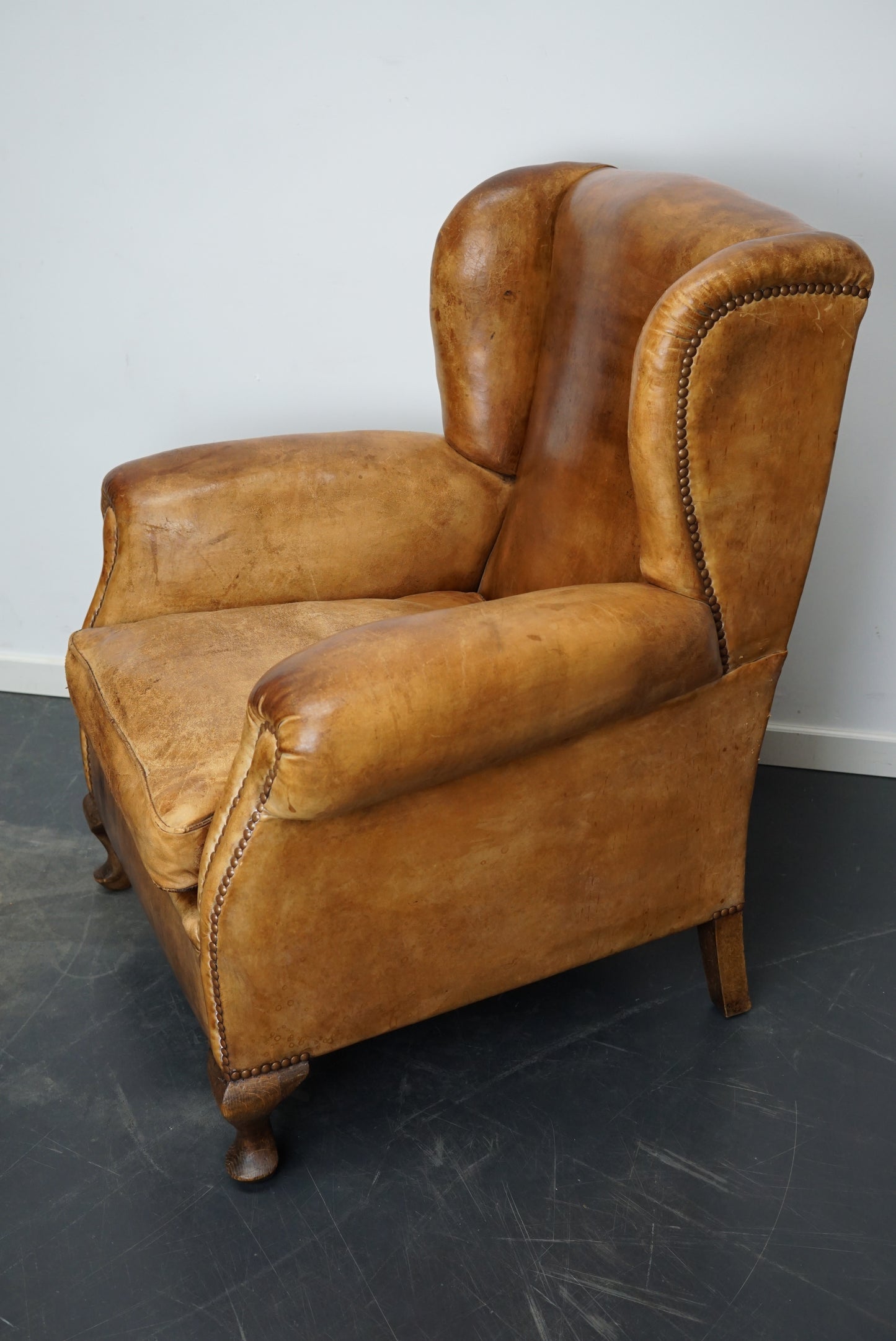Vintage Dutch Cognac Colored Wingback Leather Club Chair