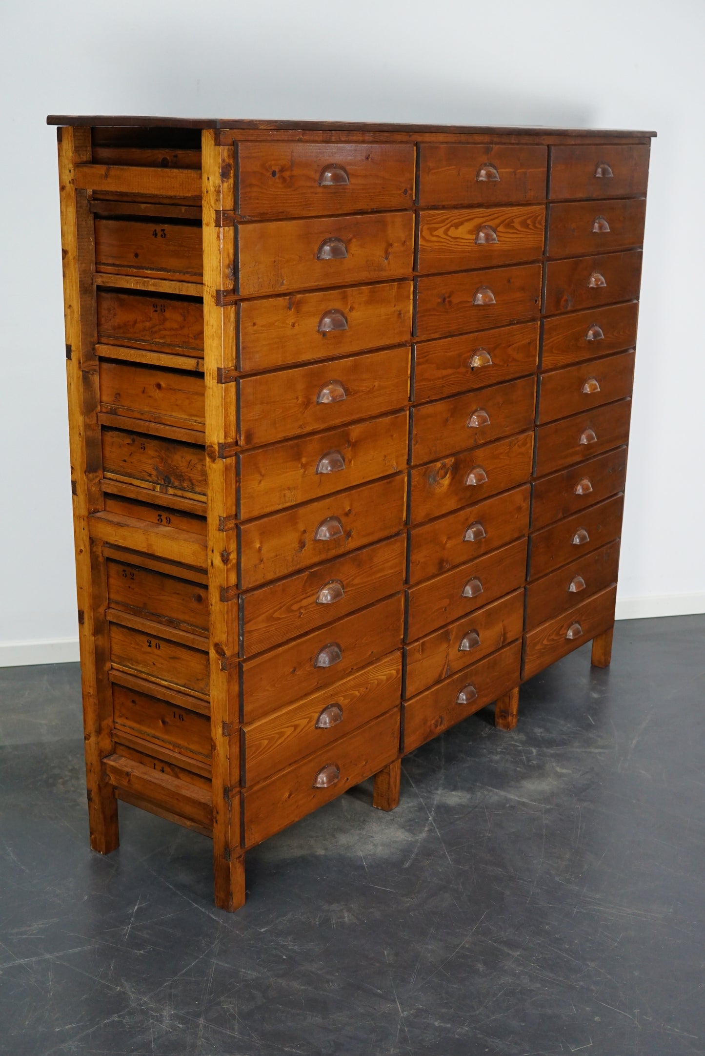 Dutch Pine Industrial Apothecary / Workshop Cabinet, 1950s