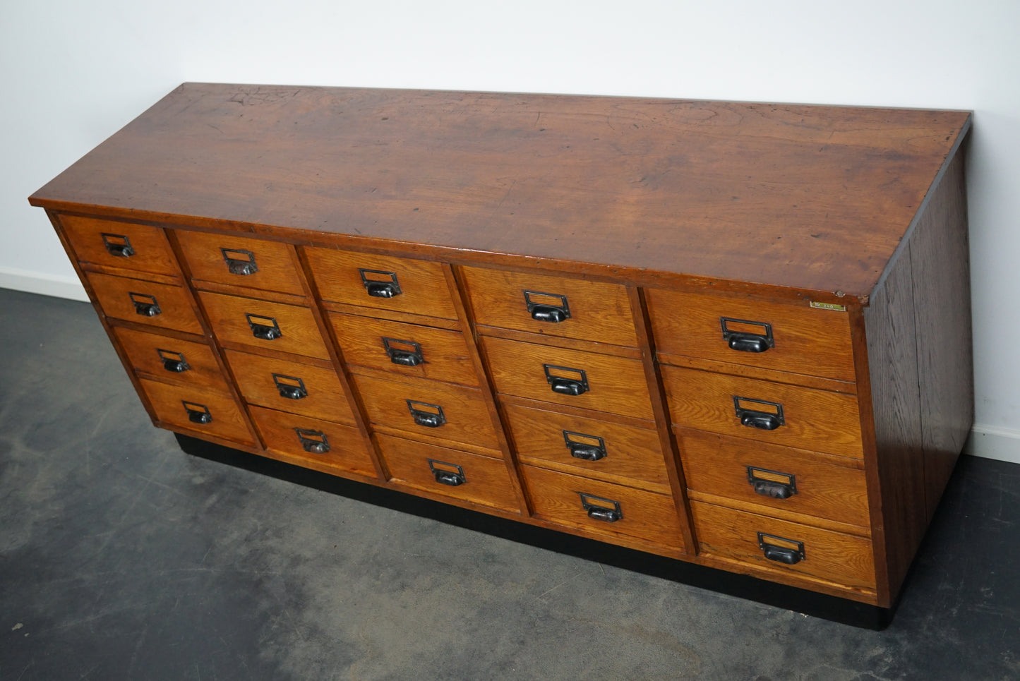 German Industrial Oak Apothecary Cabinet, Mid-20th Century