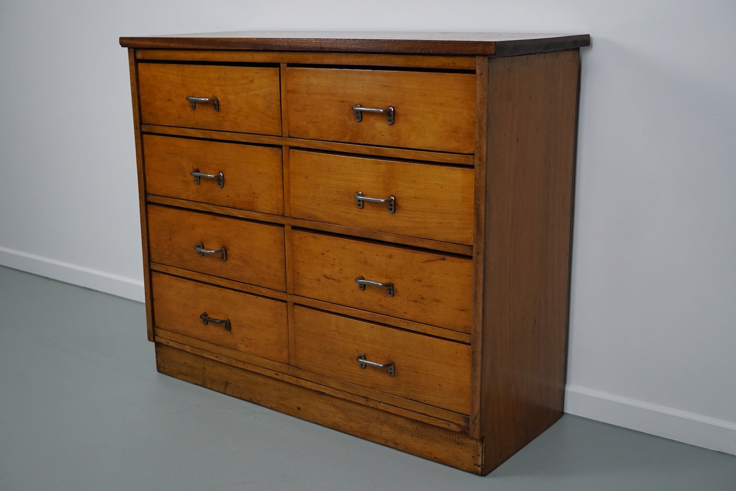 Dutch Industrial Beech Apothecary Cabinet, Mid-20th Century