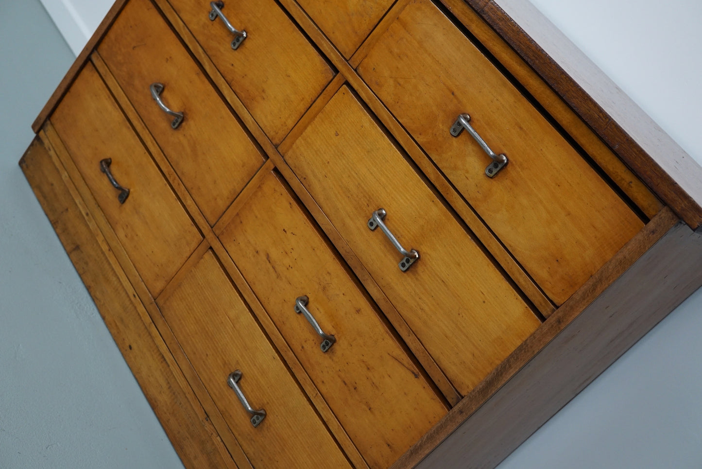 Dutch Industrial Beech Apothecary Cabinet, Mid-20th Century