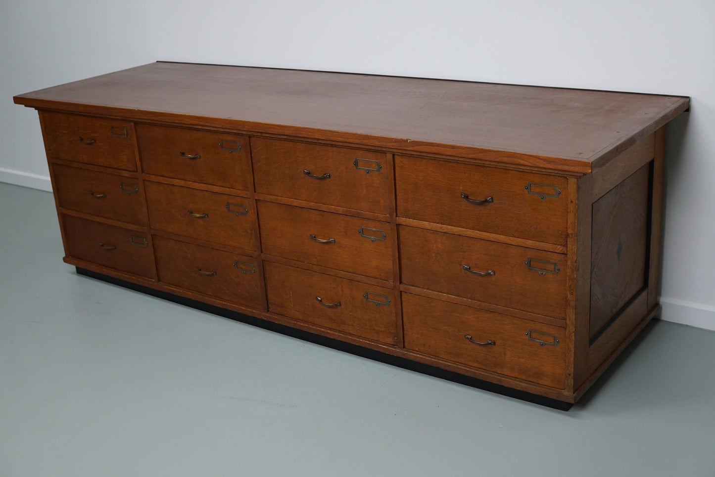 Dutch Oak Art Deco Apothecary Cabinet Bank of Drawers, 1930s
