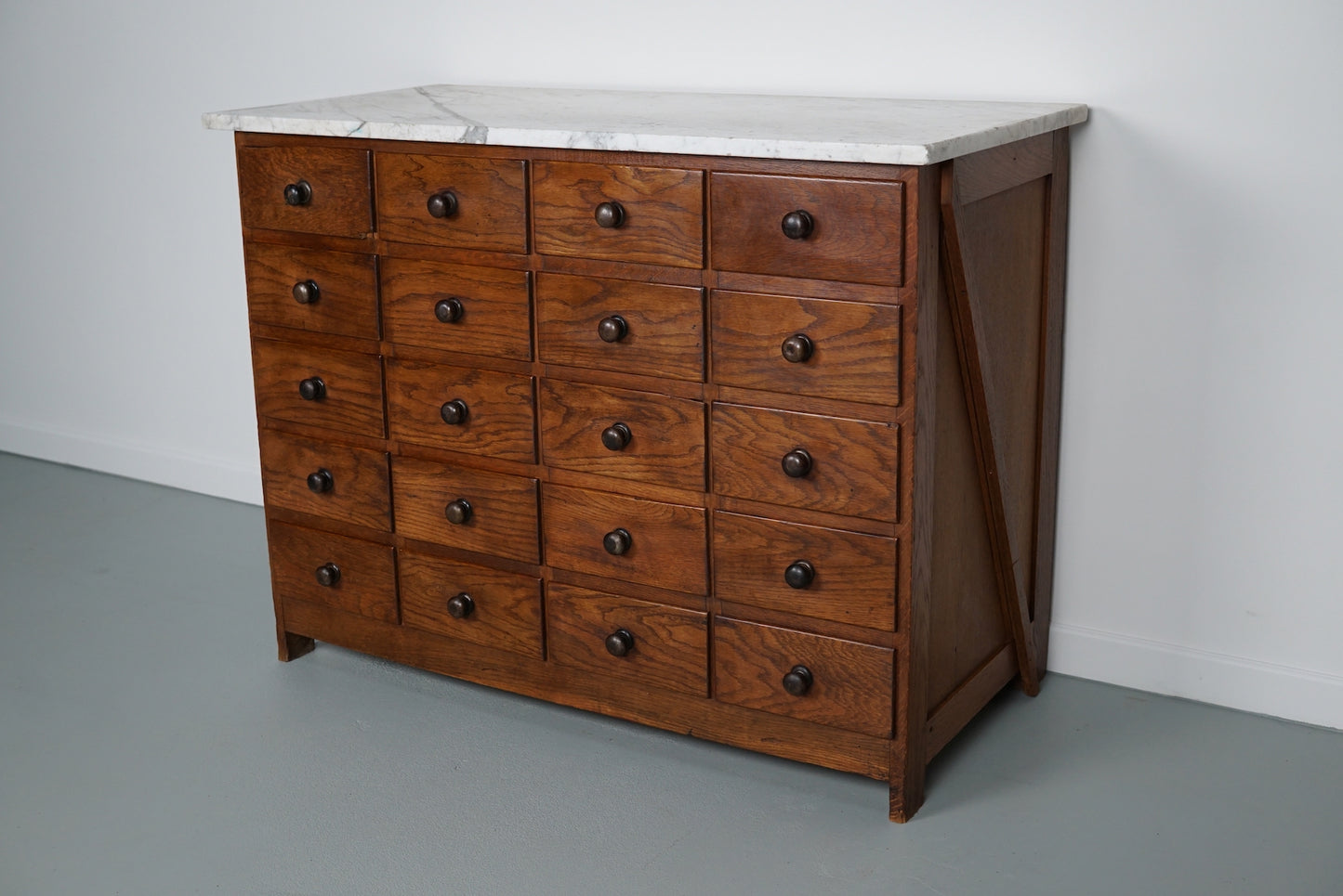 Dutch Oak Apothecary / Barber Cabinet Marble Top, Early 20th Century