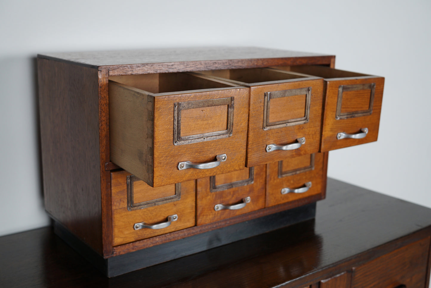 Small Dutch Oak Apothecary / Filing Cabinet Tabletop Model, circa 1940s