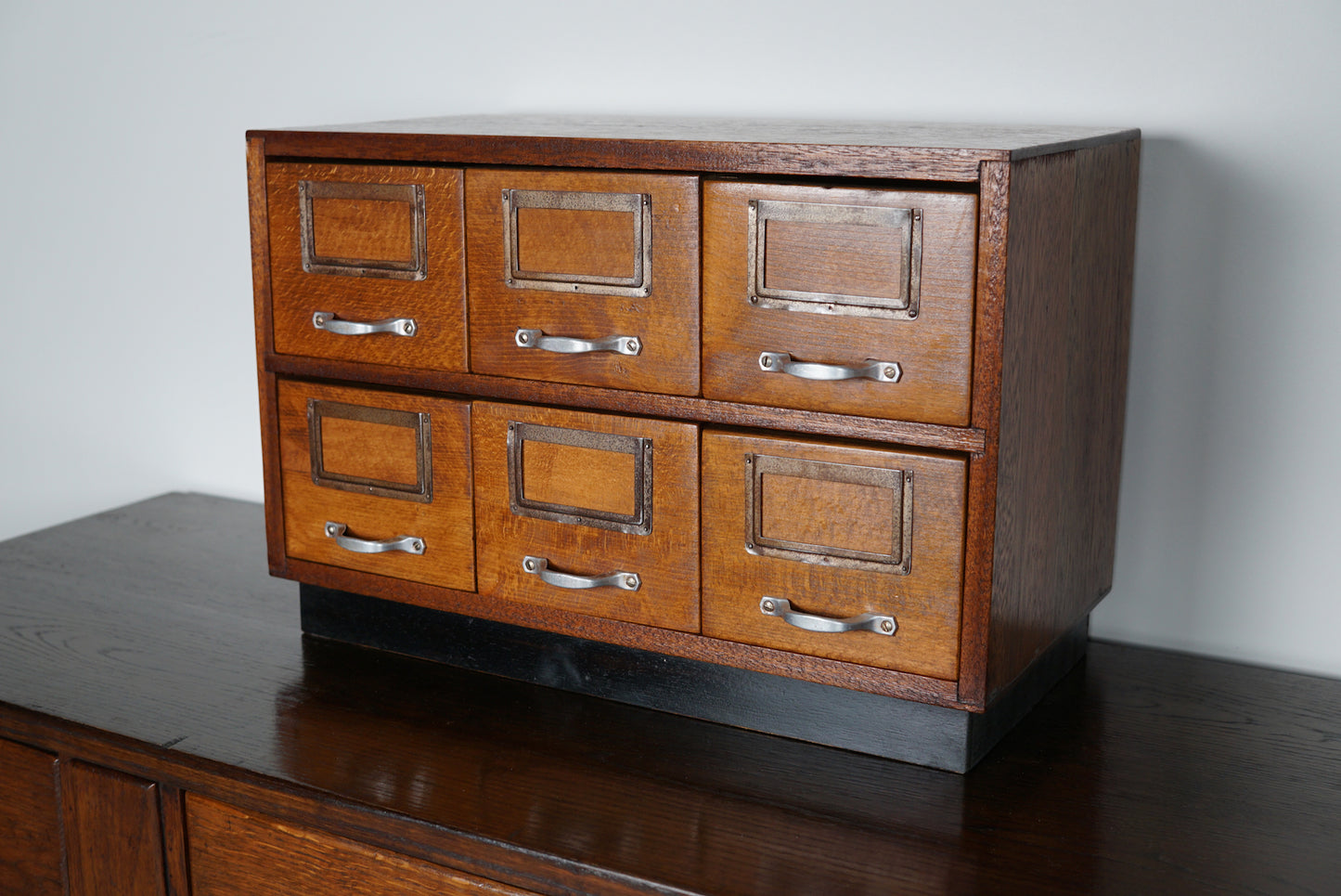 Small Dutch Oak Apothecary / Filing Cabinet Tabletop Model, circa 1940s
