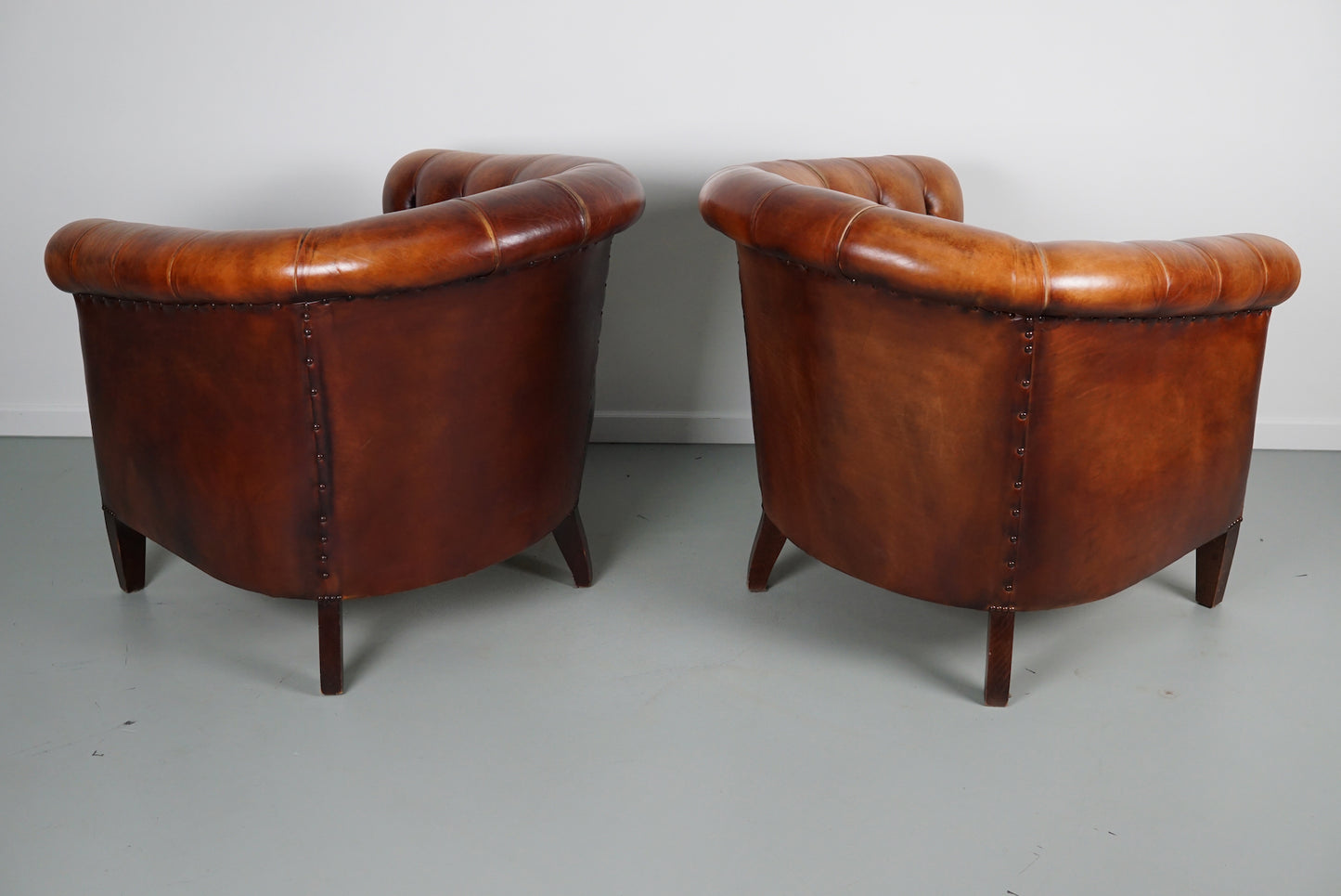 Vintage Dutch Chesterfield Cognac Leather Club Chairs, Set of 2