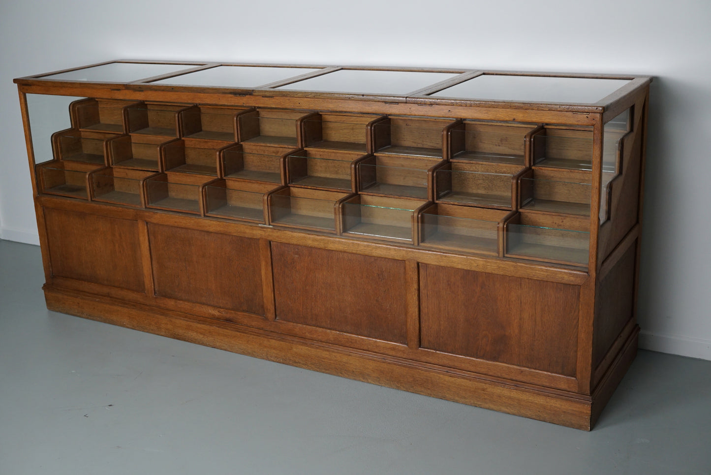 Antique Large Dutch Oak & Glass Shop Counter Cabinet / Vitrine, circa 1920-1930s
