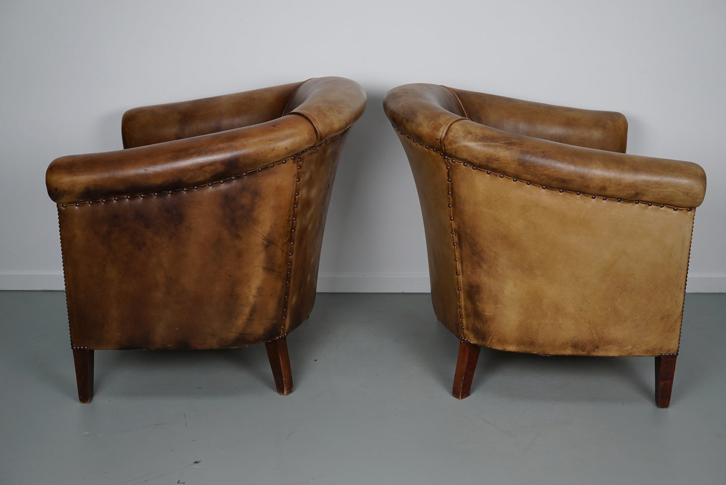 Vintage Dutch Cognac / Brown Colored Leather Club Chair, Set of 2
