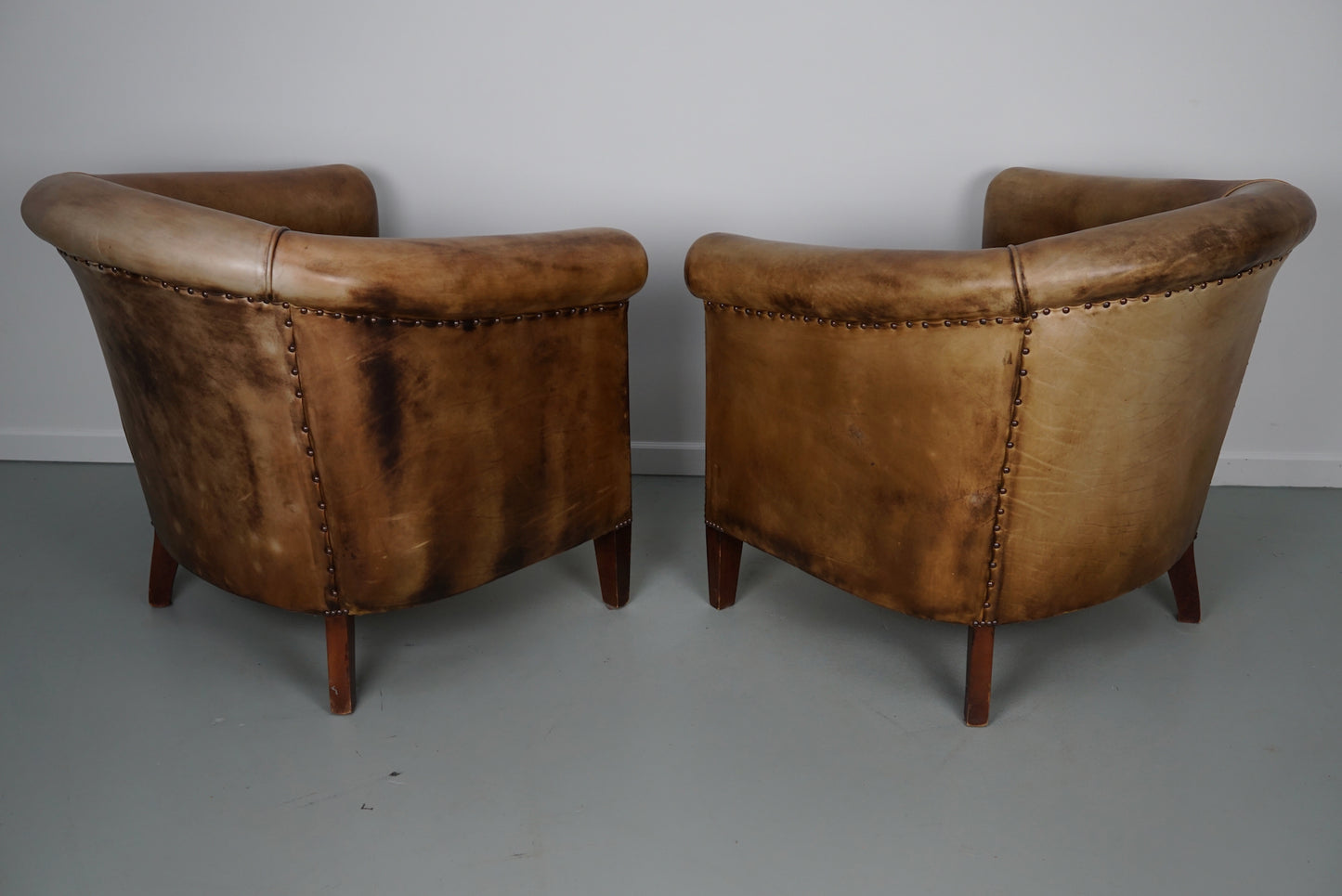 Vintage Dutch Cognac / Brown Colored Leather Club Chair, Set of 2