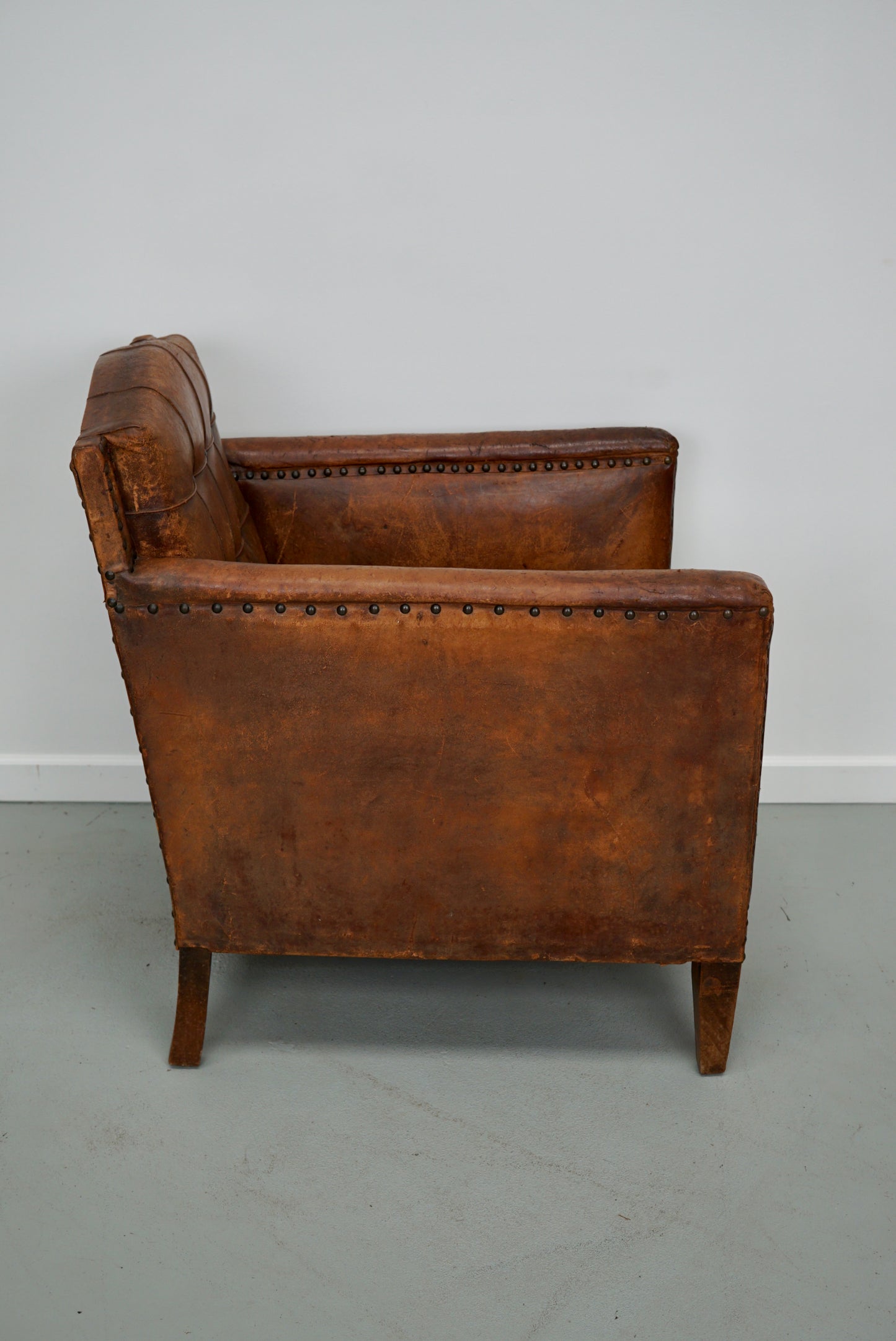 Antique French Cognac Leather Buttoned Back Club Chair