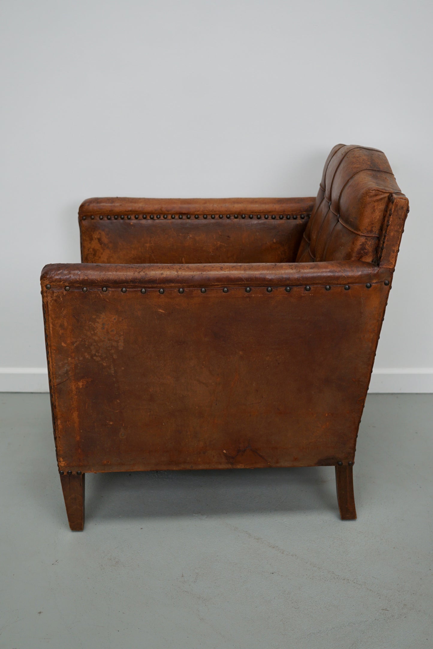 Antique French Cognac Leather Buttoned Back Club Chair