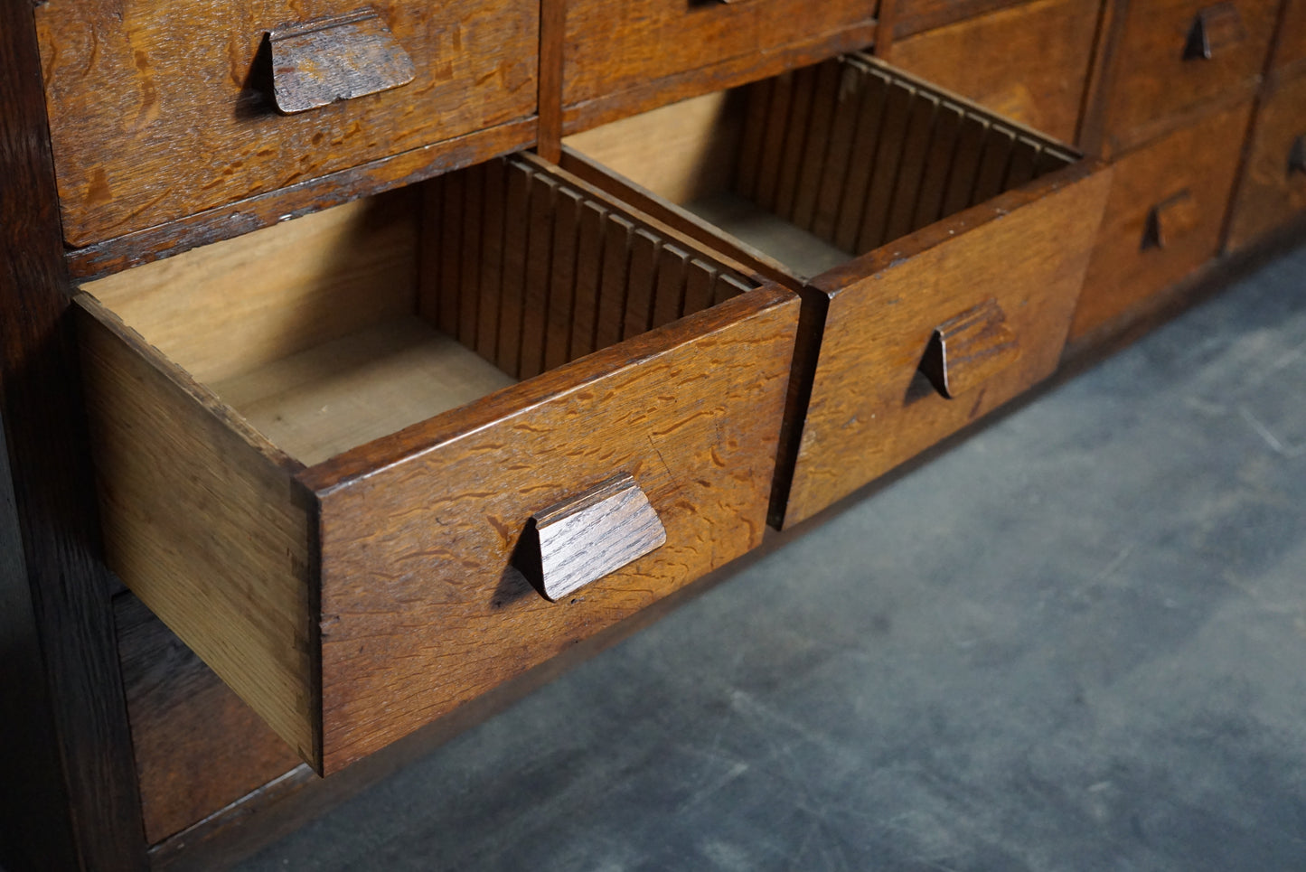 German Industrial Oak Apothecary Cabinet / Bank of Drawers, 1930s