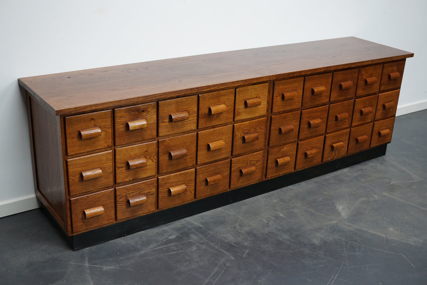Oak German Industrial Apothecary Cabinet / Lowboard, Mid-20th Century