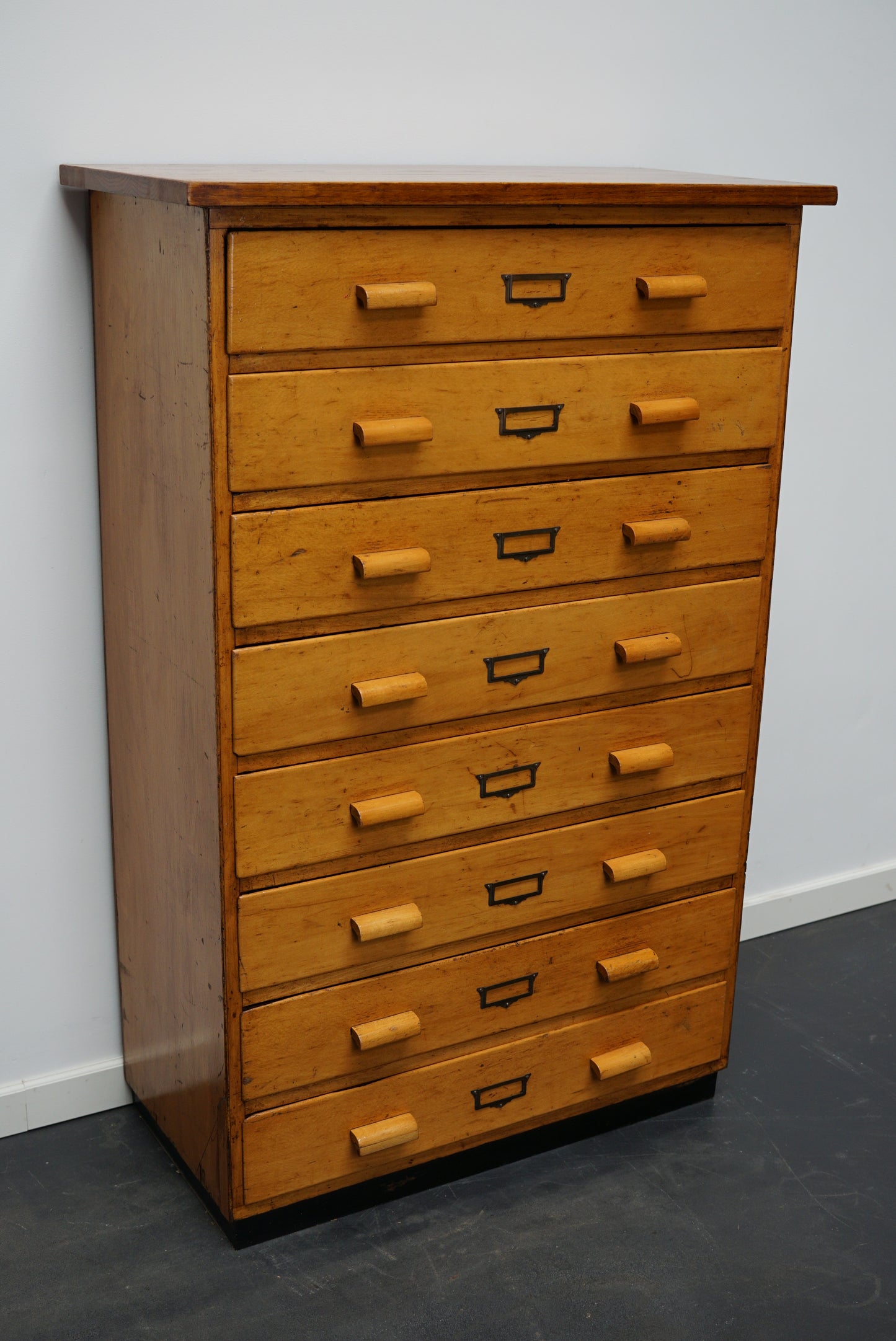 German Beech Industrial Apothecary Cabinet, Mid-20th Century