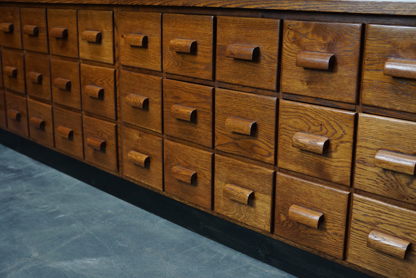 Oak German Industrial Apothecary Cabinet / Lowboard, Mid-20th Century