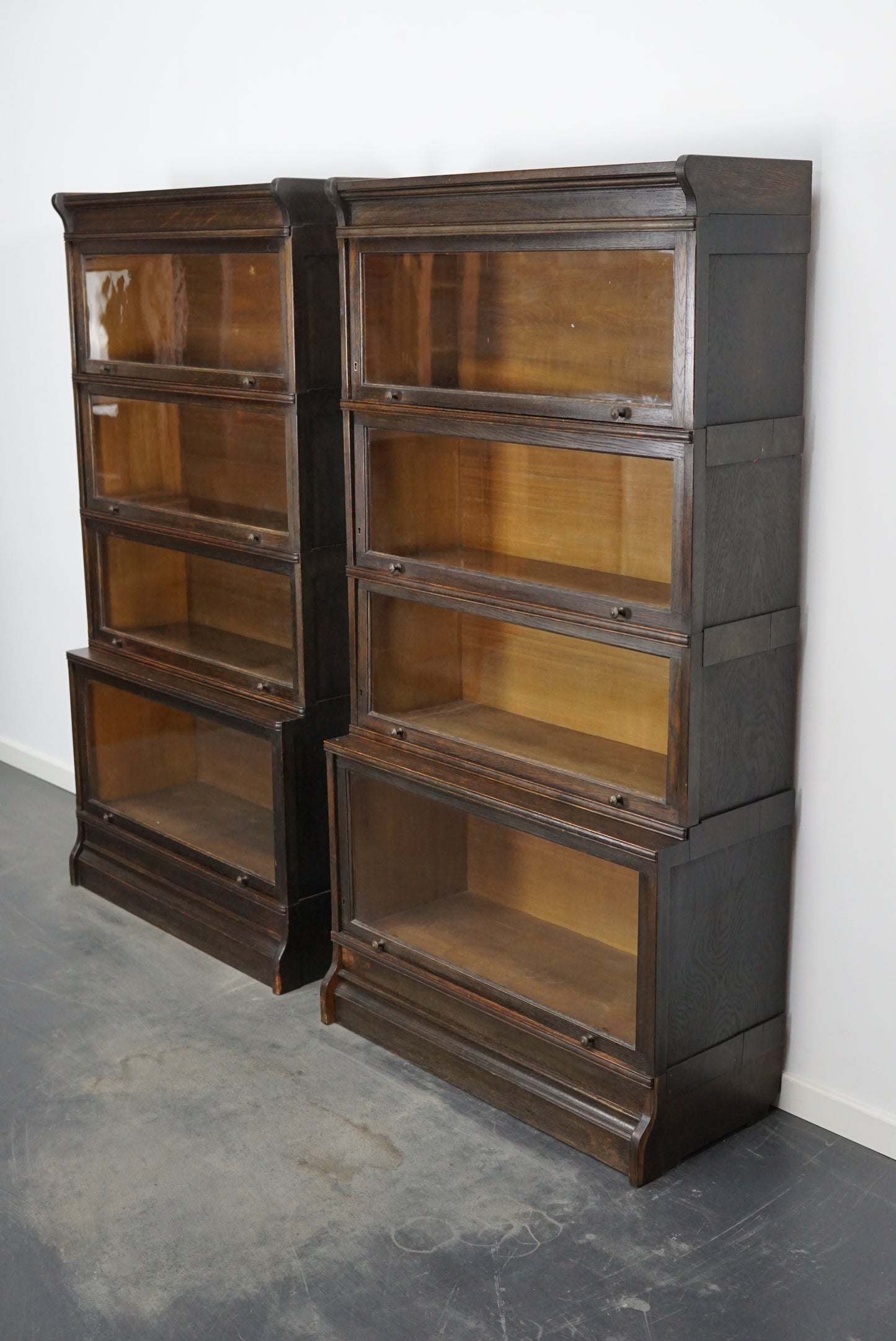 Pair of Antique Oak Stacking Bookcases by Muller in Globe Wernicke Style ca 1930