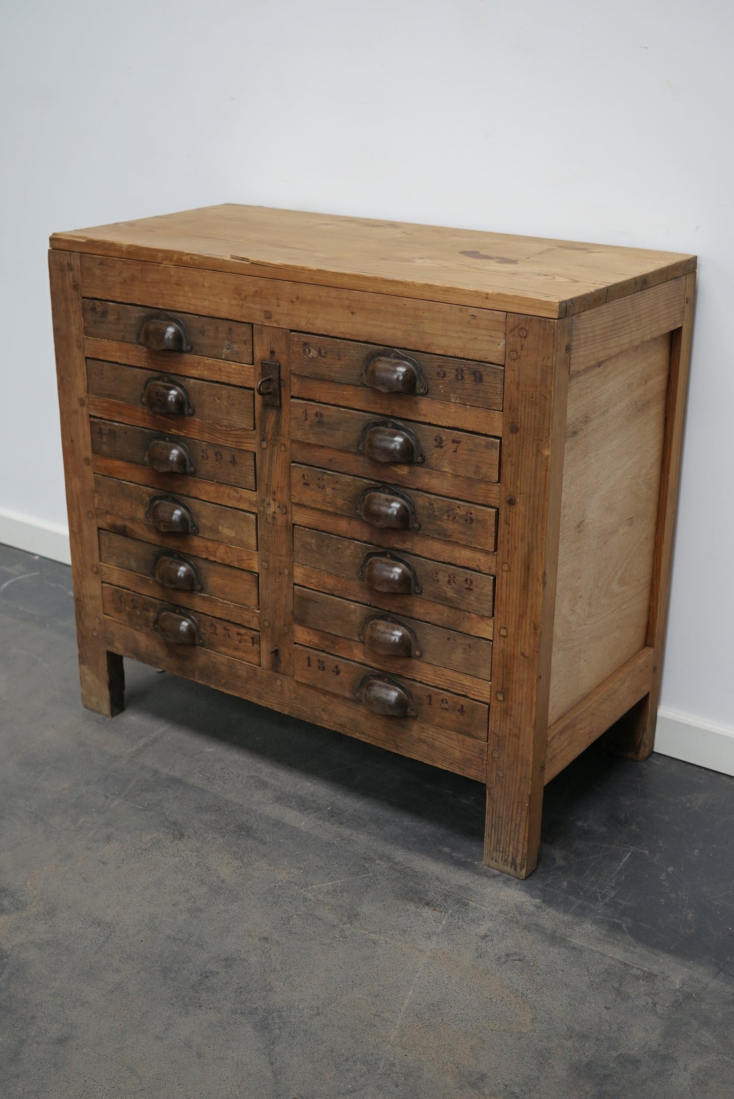 French Pine Rustic Apothecary Workshop Cabinet, circa 1950s